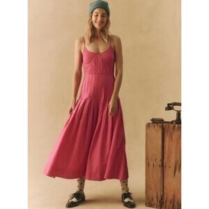 The GREAT. Hot Pink Petticoat Midi Dress Corset Bustier Pleated Cotton Small